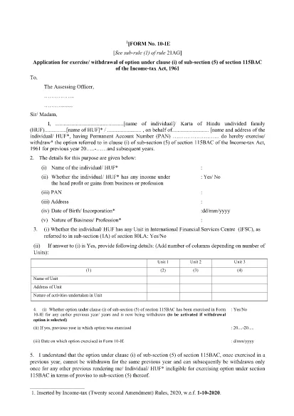 ITD Form 10IE India