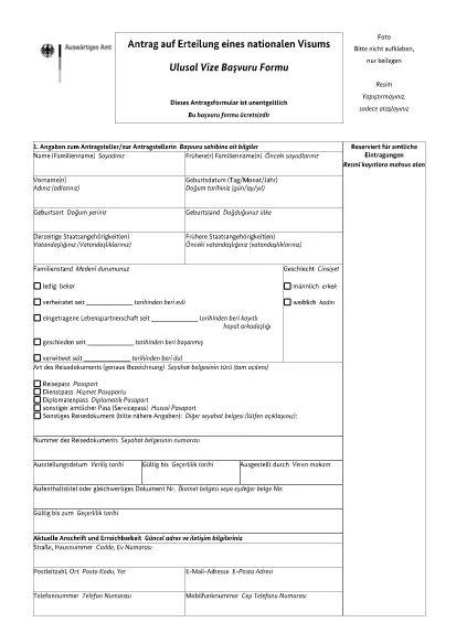 Formulario de solicitud de visado de Alemania (Turkish)