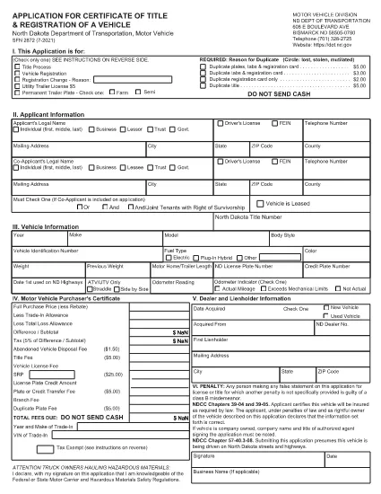 Form SFN 2872 North Dakota