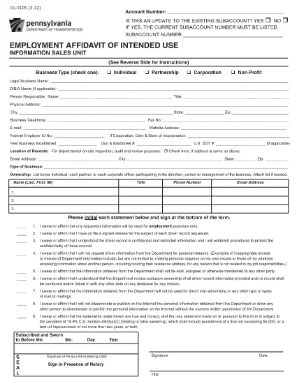 Form DL-9105 Pennsylvania