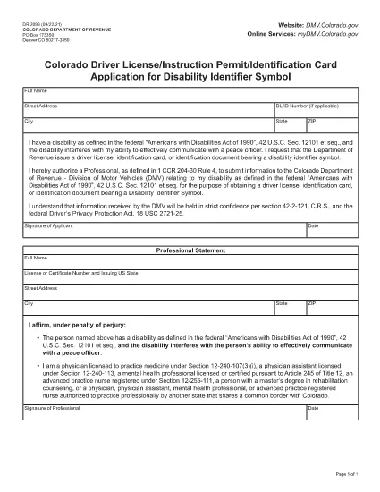 Formulaire DR 2093 Colorado