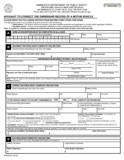 Form PS2025B Minnesota