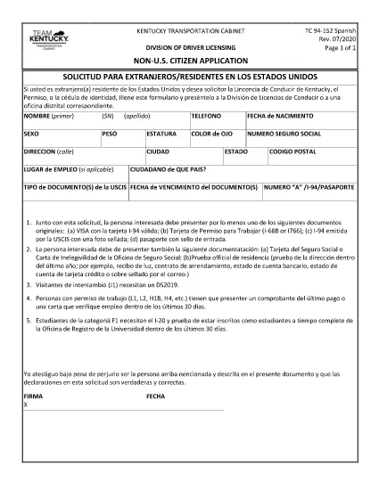 Form TC 94-152 Kentucky (spanska)