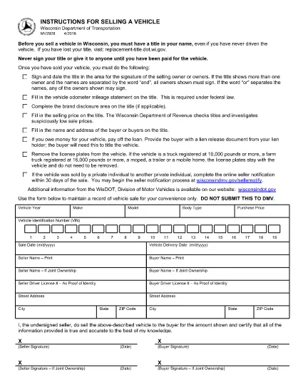 Form MV2928 Wisconsin