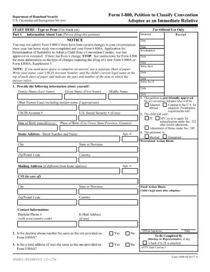 Form I-800, Petition to Classify Convention Adoptee as an Immediate Relative