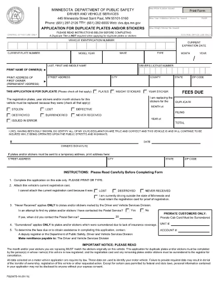 Form PS2067B Minnesota