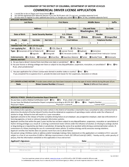 Commercial Driver License Application