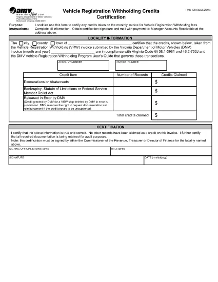 Form FMS 108 Virginia