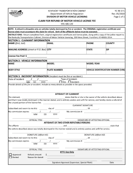 Form TC 96-171 Kentucky