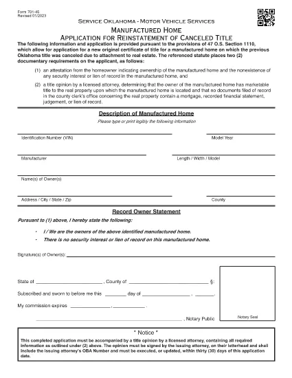 Form 701-45 Oklahoma