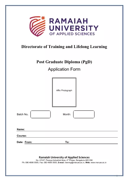 Post Graduate Education Application Form