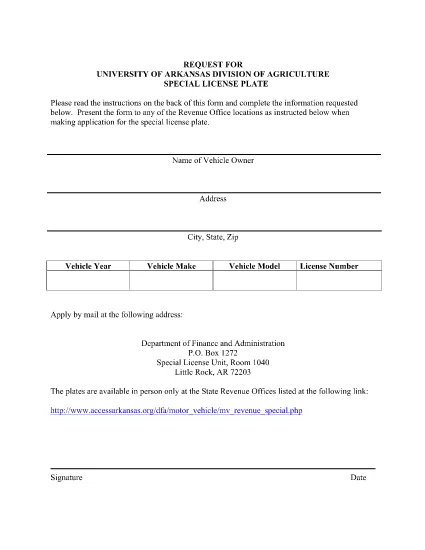 Anmod om University of Arkansas AGRI (4H) Licensplade i Arkansas