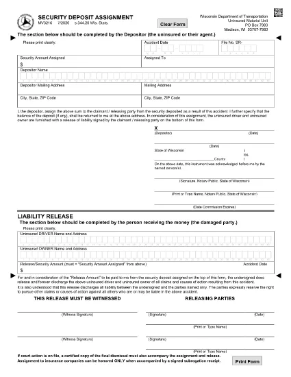Form MV3216 Wisconsin