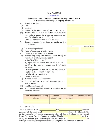 ITD Form 10CCD India