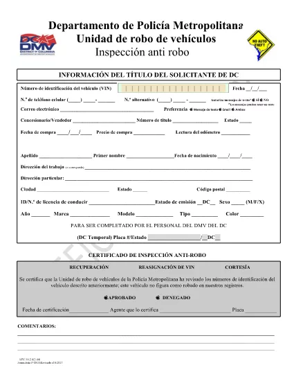 Formular ATU 51-2 District of Columbia (Spanish Español)