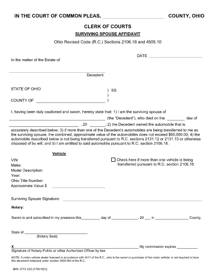 Formulário BMV 3773 Ohio
