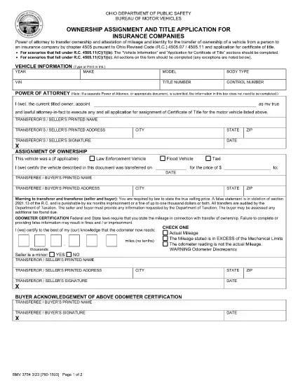 Formulário BMV 3754 Ohio