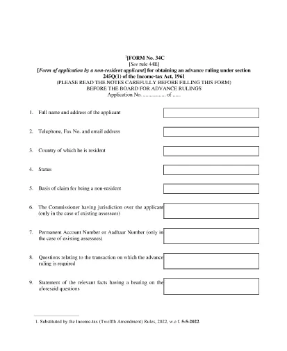 Formulário de ITD 34C Índia
