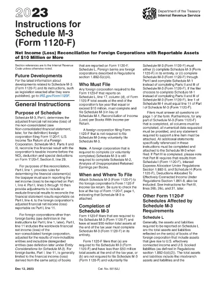 Formulaire 1120-F Instructions pour l'annexe M-3