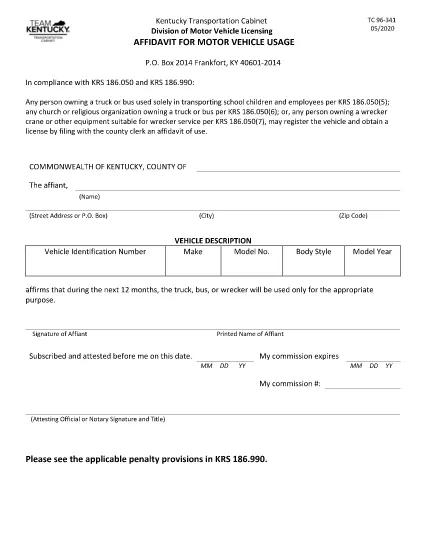 Form TC 96-341 Kentucky