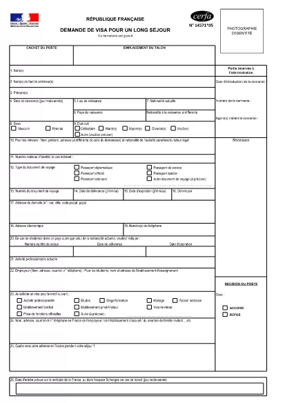 French Long-stay Visa Application Form (French)
