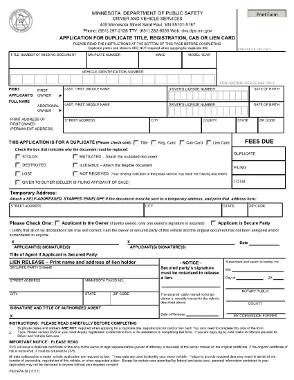 Form PS2067A Minnesota
