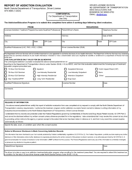 Form SFN 9585 Kuzey Dakota