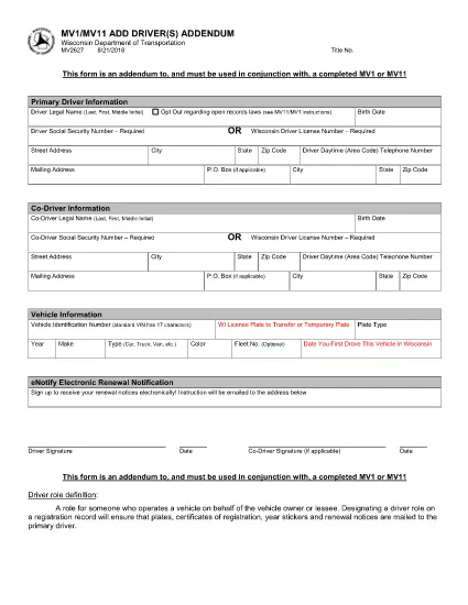 Form MV2627 Wisconsin