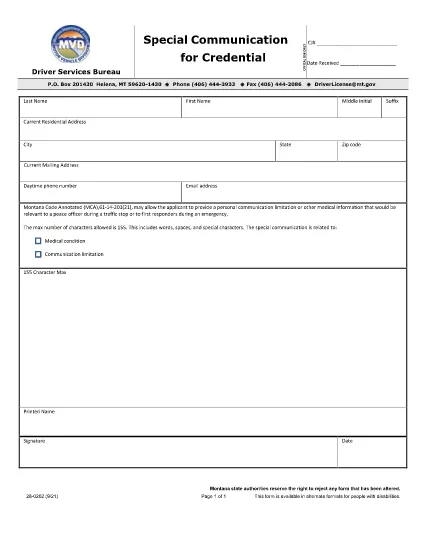 Form 28-0202 มอนทานา