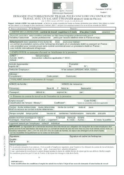 CERFA Form 15187-02 (френски)