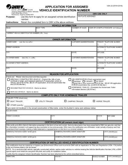 Form VSA 22 Virginia