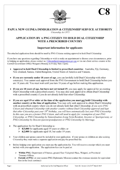 Papua New Guinea Kewarganegaraan Form C8