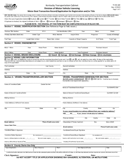 Form TC 96-184 Kentucky