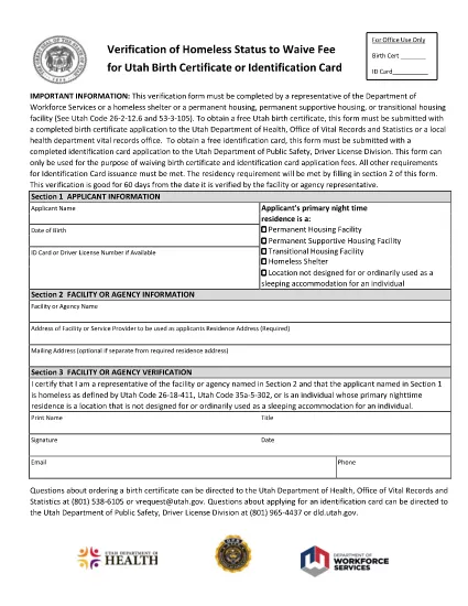 Homeless Verification Form Utah