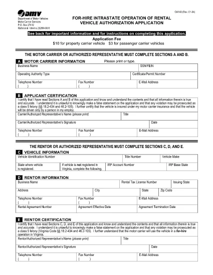 Form OA 143 Virginia