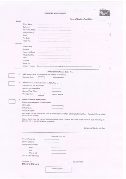 Combined Money Order Form India