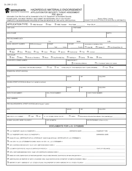 Formulário DL-288 Pensilvânia