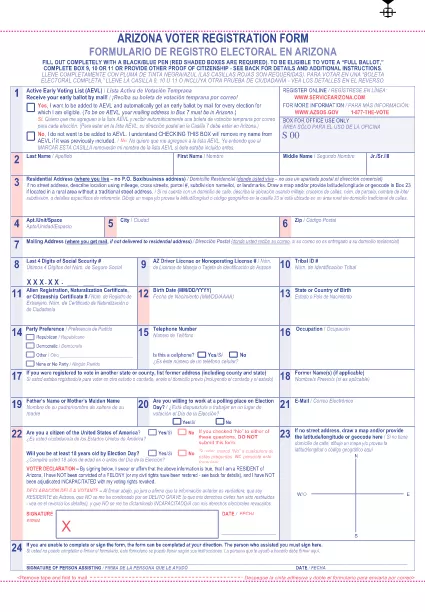 Formulário de registro de votos do Arizona