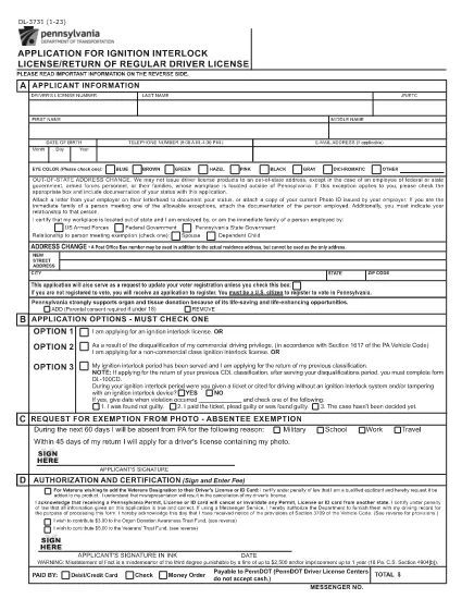 Form DL-3731 Pennsylvania
