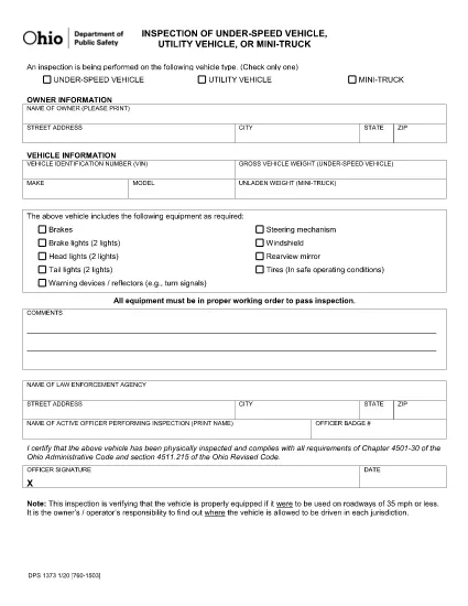 Formulário DPS 1373 Ohio
