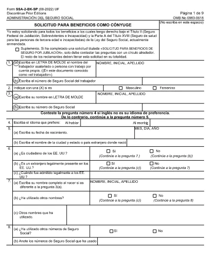 Formularul SSA-2-BK (spaniolă)