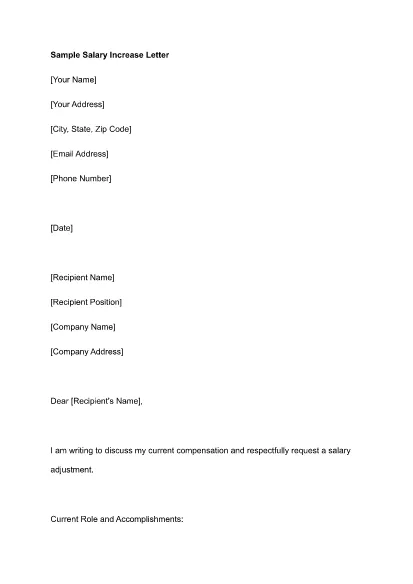 Sample Salary Crestere scrisoare PDF Șablon