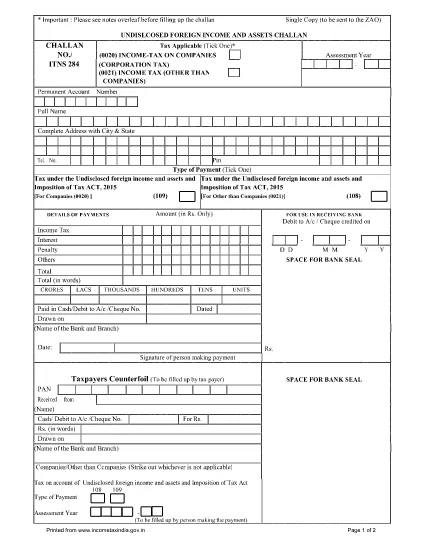 ITD Form ITNS-284 India
