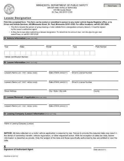 Form PS2019 Minnesota