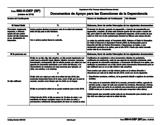 Formulář 886-H-DEP (Španělské znění)