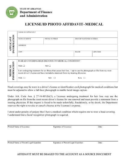 Licencia/ID Photo Affidavit - Medical