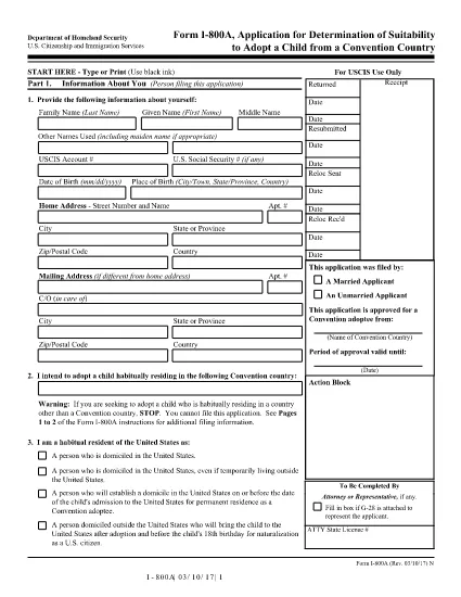 Form I-800A, Application for Determination of Suitability to Adopt a Child from a Convention Country