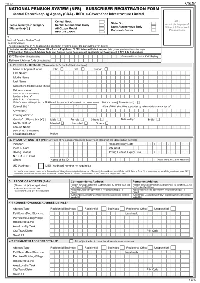 CSRF - Registration Form for opening of NPS account - India