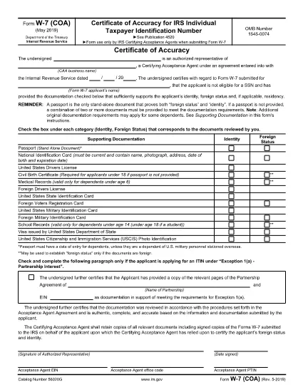 Formulário W-7 (COA)