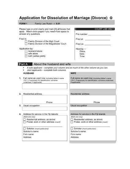 Válás Különválás Application Form